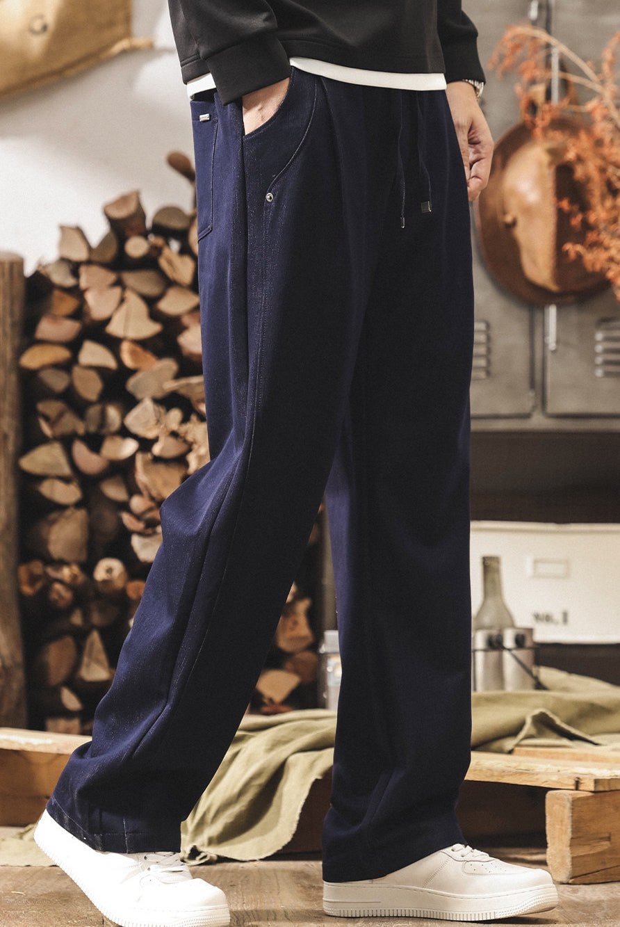 Faux Denim Loose Trousers - BLUE