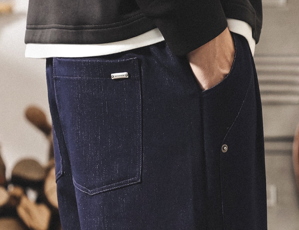 Faux Denim Loose Trousers - BLUE