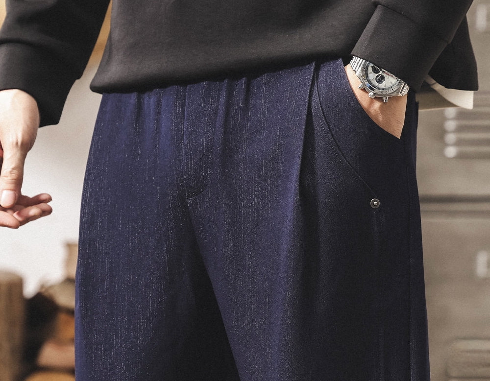 Faux Denim Loose Trousers - BLUE