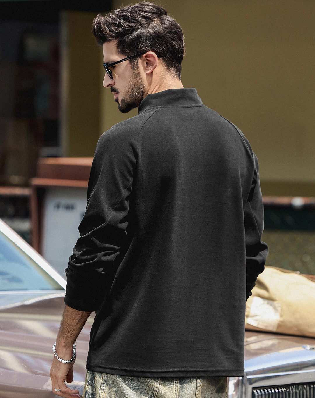High Neck Sweatshirt  - BLACK
