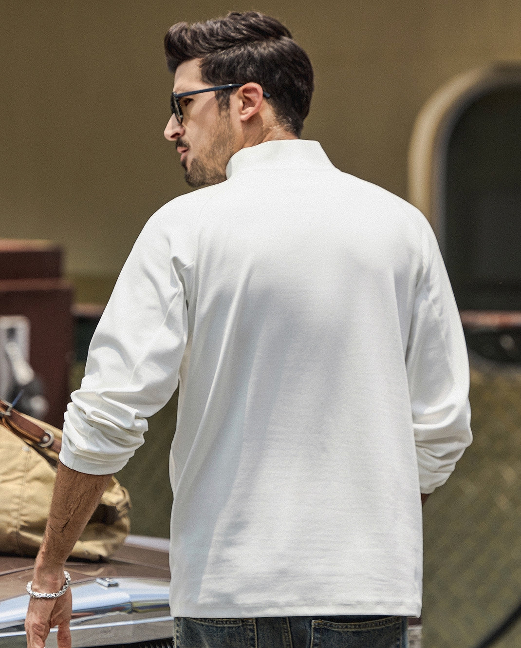 High Neck Sweatshirt  - WHITE