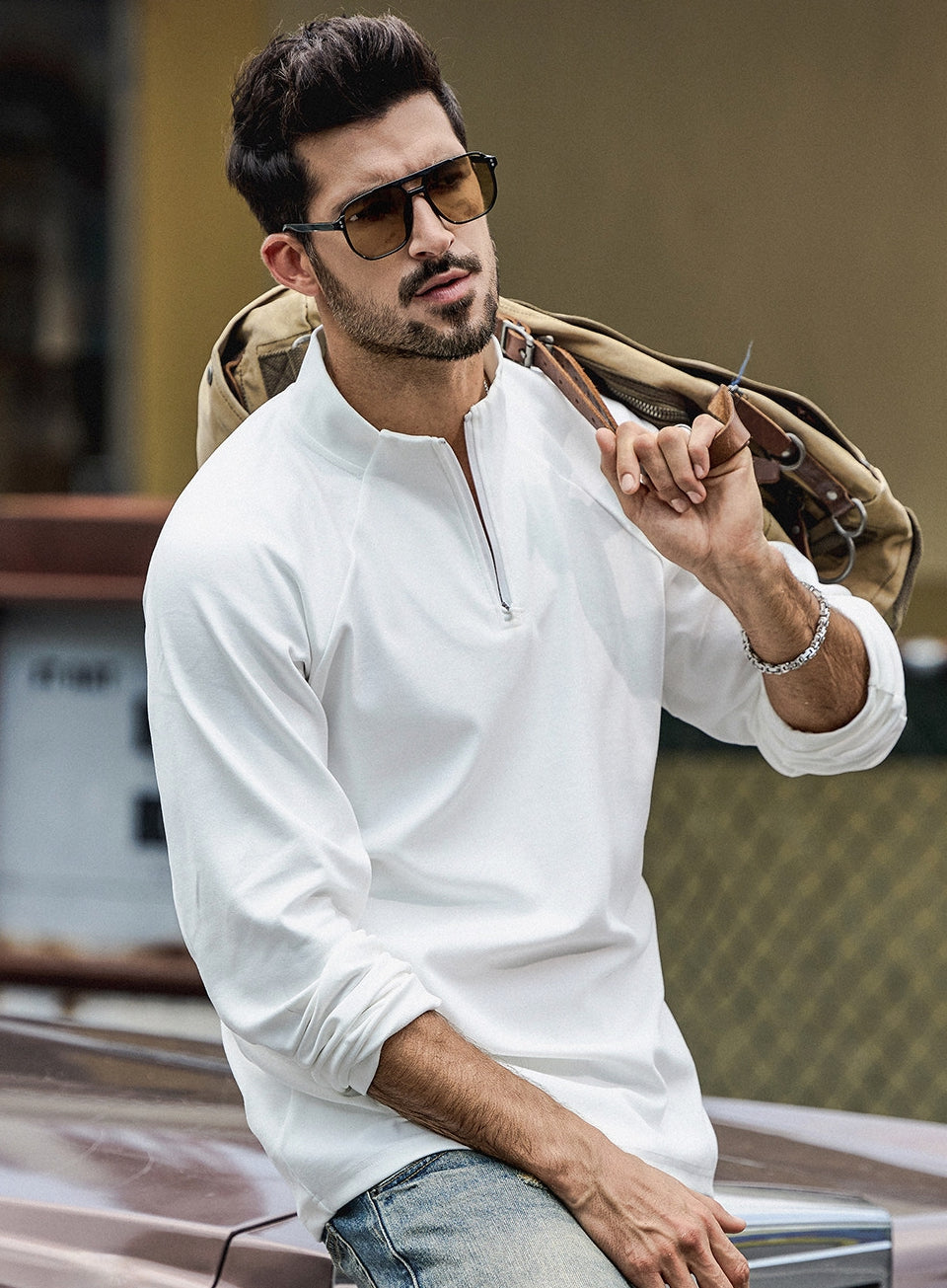 High Neck Sweatshirt  - WHITE