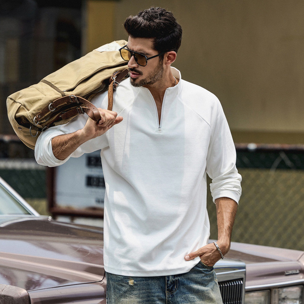 High Neck Sweatshirt  - WHITE