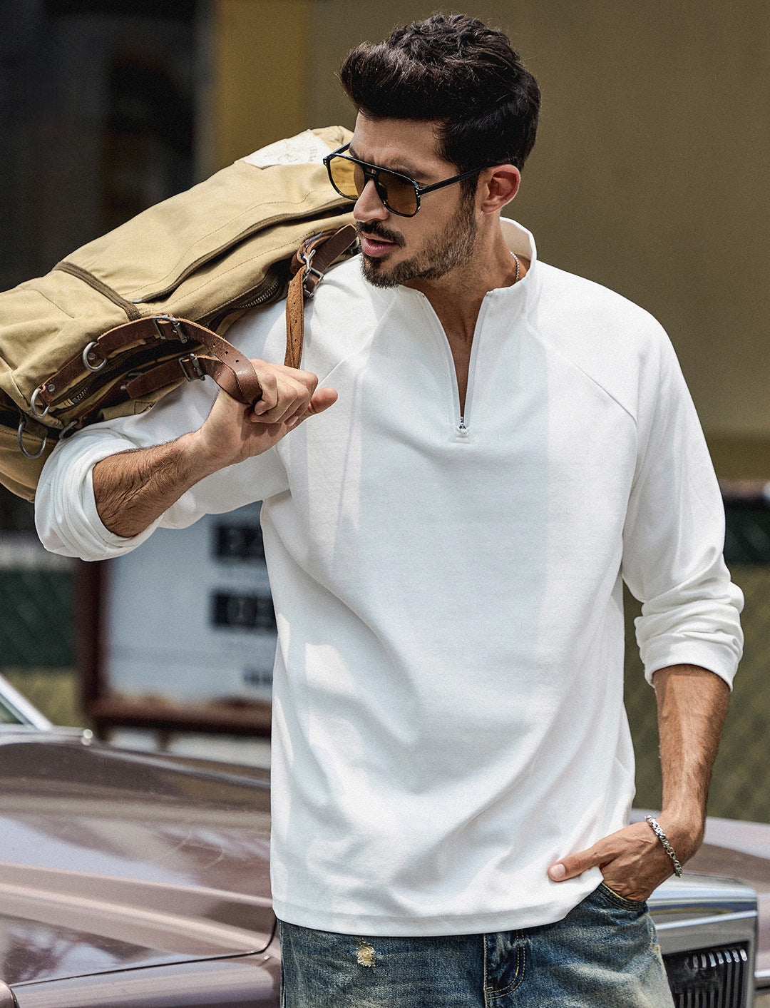 High Neck Sweatshirt  - WHITE