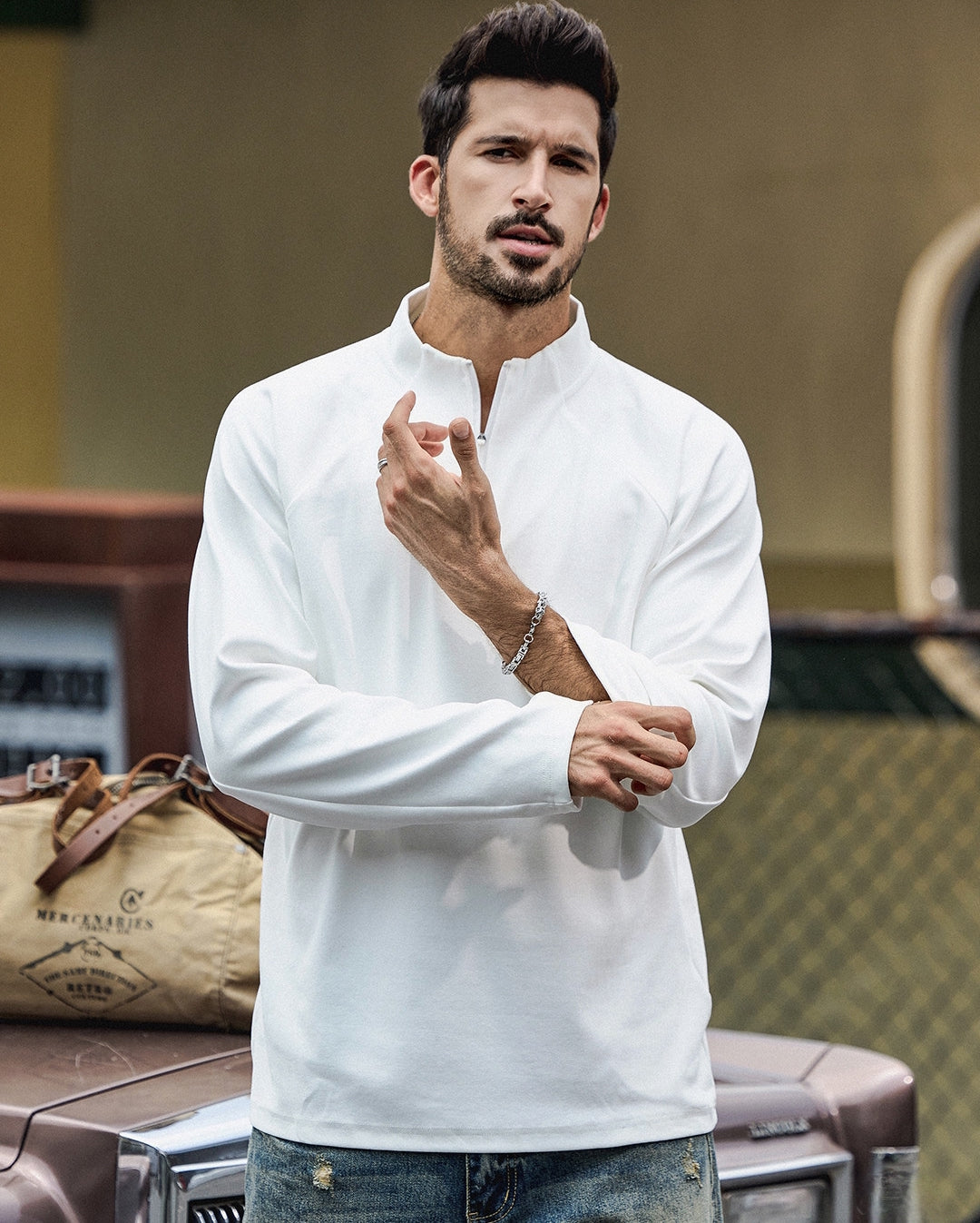High Neck Sweatshirt  - WHITE