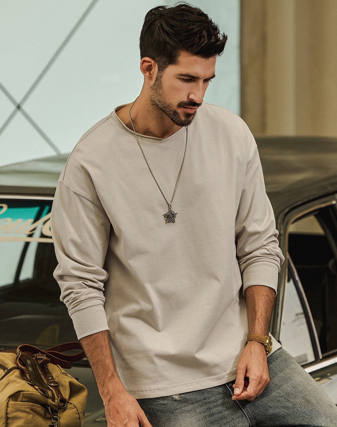 100% Cotton Long Sleeve Tee  - APRICOT