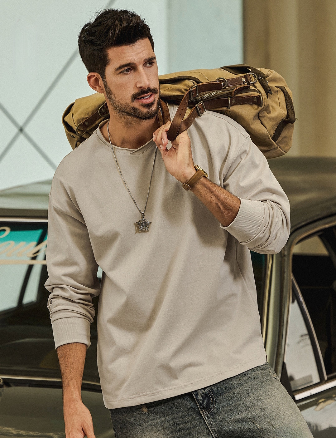 100% Cotton Long Sleeve Tee  - APRICOT