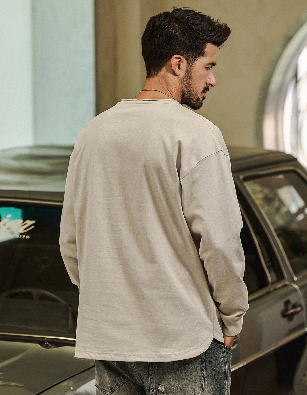 100% Cotton Long Sleeve Tee  - APRICOT
