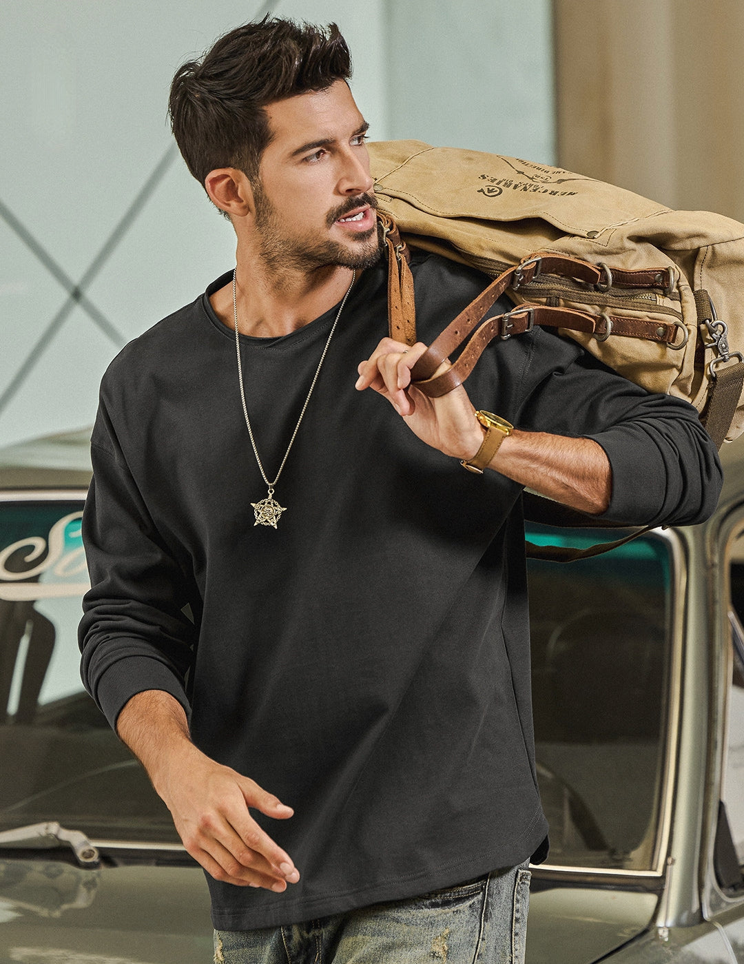 100% Cotton Long Sleeve Tee  - CARBONASH