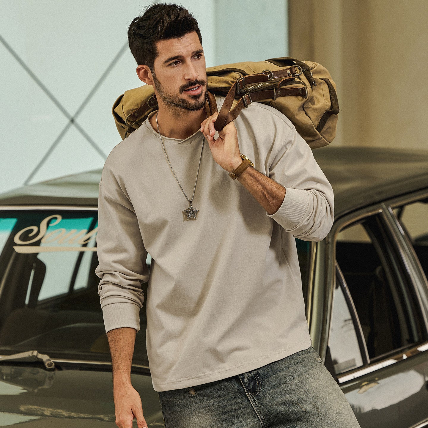 100% Cotton Long Sleeve Tee  - APRICOT