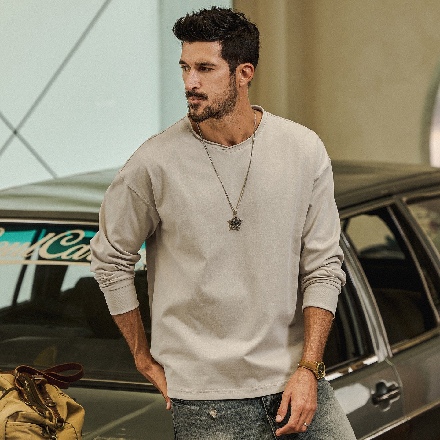 100% Cotton Long Sleeve Tee  - APRICOT