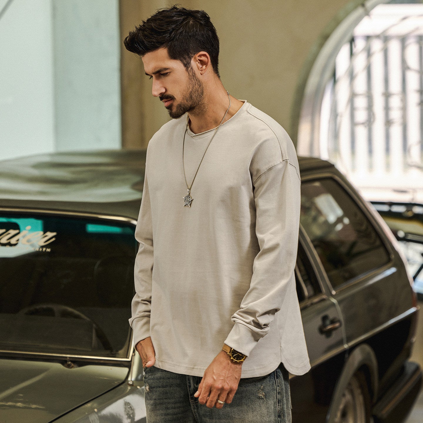 100% Cotton Long Sleeve Tee  - APRICOT
