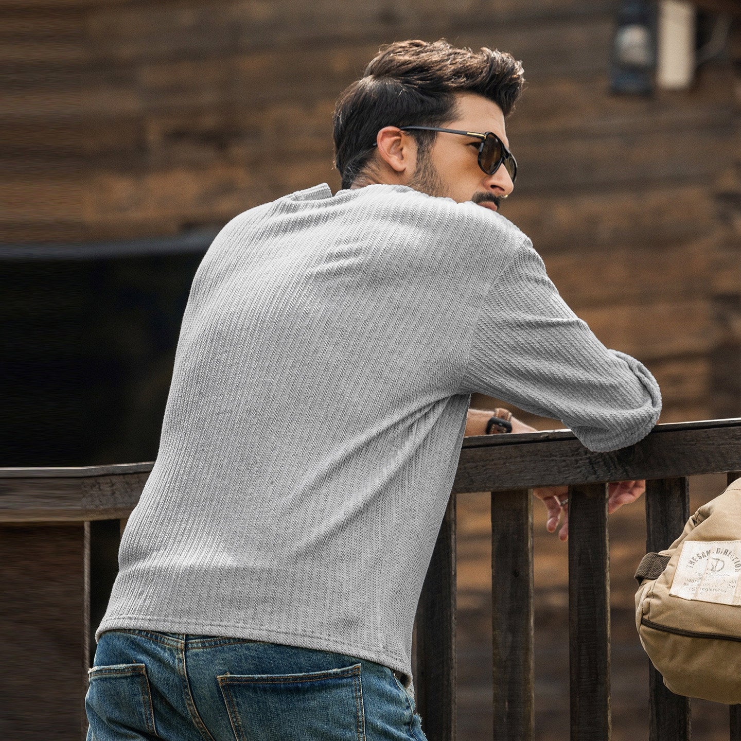 Dropped Shoulder Sleeves Knitted Tee - HEATHERGRAY