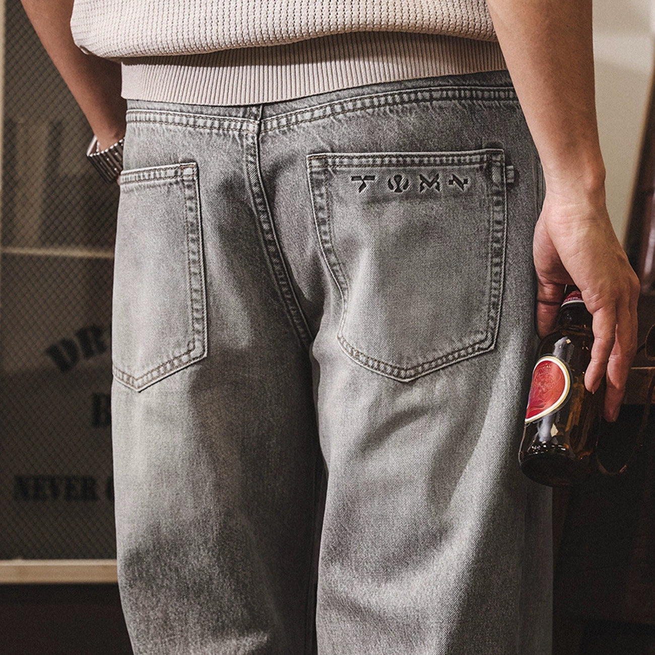 Washed Straight Jeans in Ash Grey
