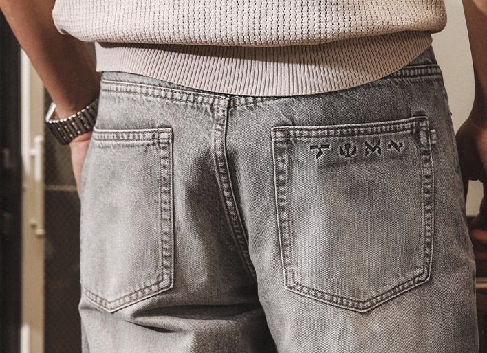 Washed Straight Jeans in Ash Grey