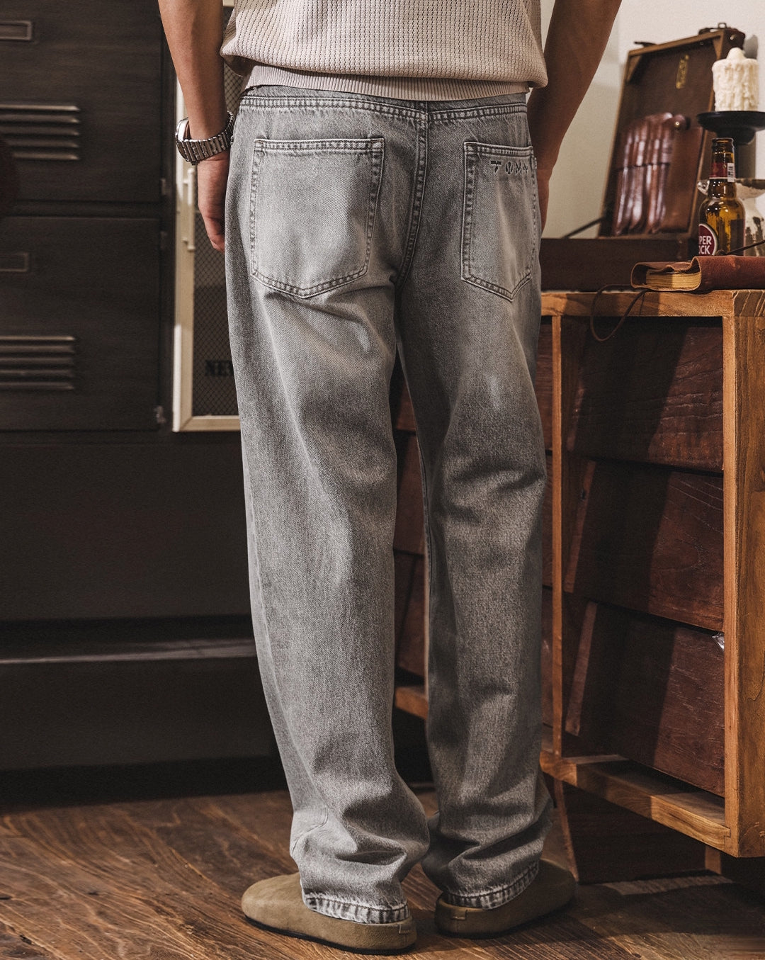 Washed Straight Jeans in Ash Grey