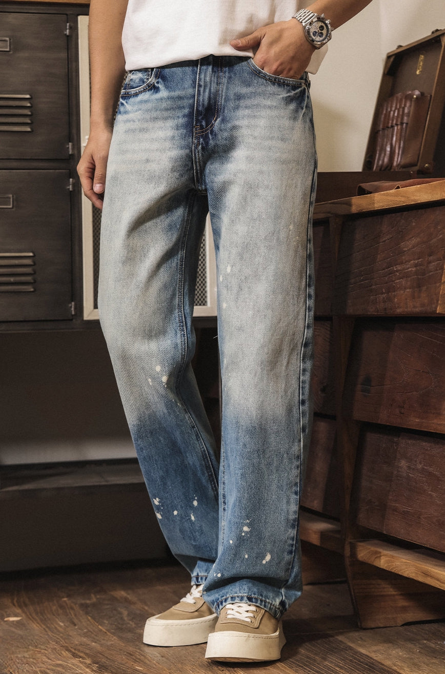 Stone Splash Washed Jeans in Vintage Blue