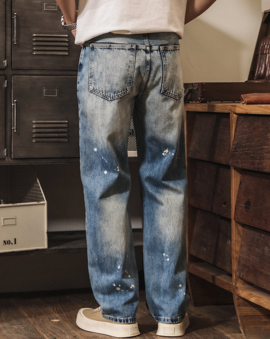 Stone Splash Washed Jeans in Vintage Blue