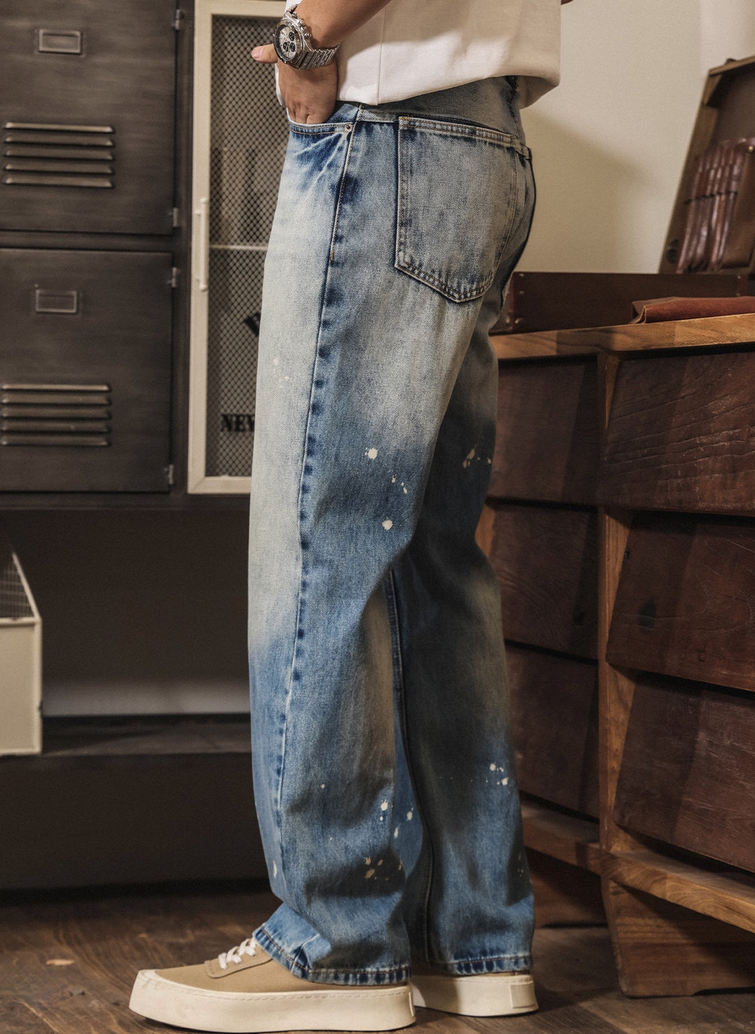 Stone Splash Washed Jeans in Vintage Blue