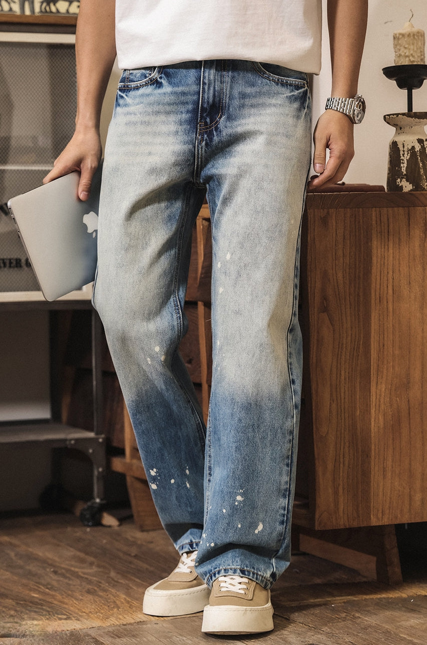 Stone Splash Washed Jeans in Vintage Blue