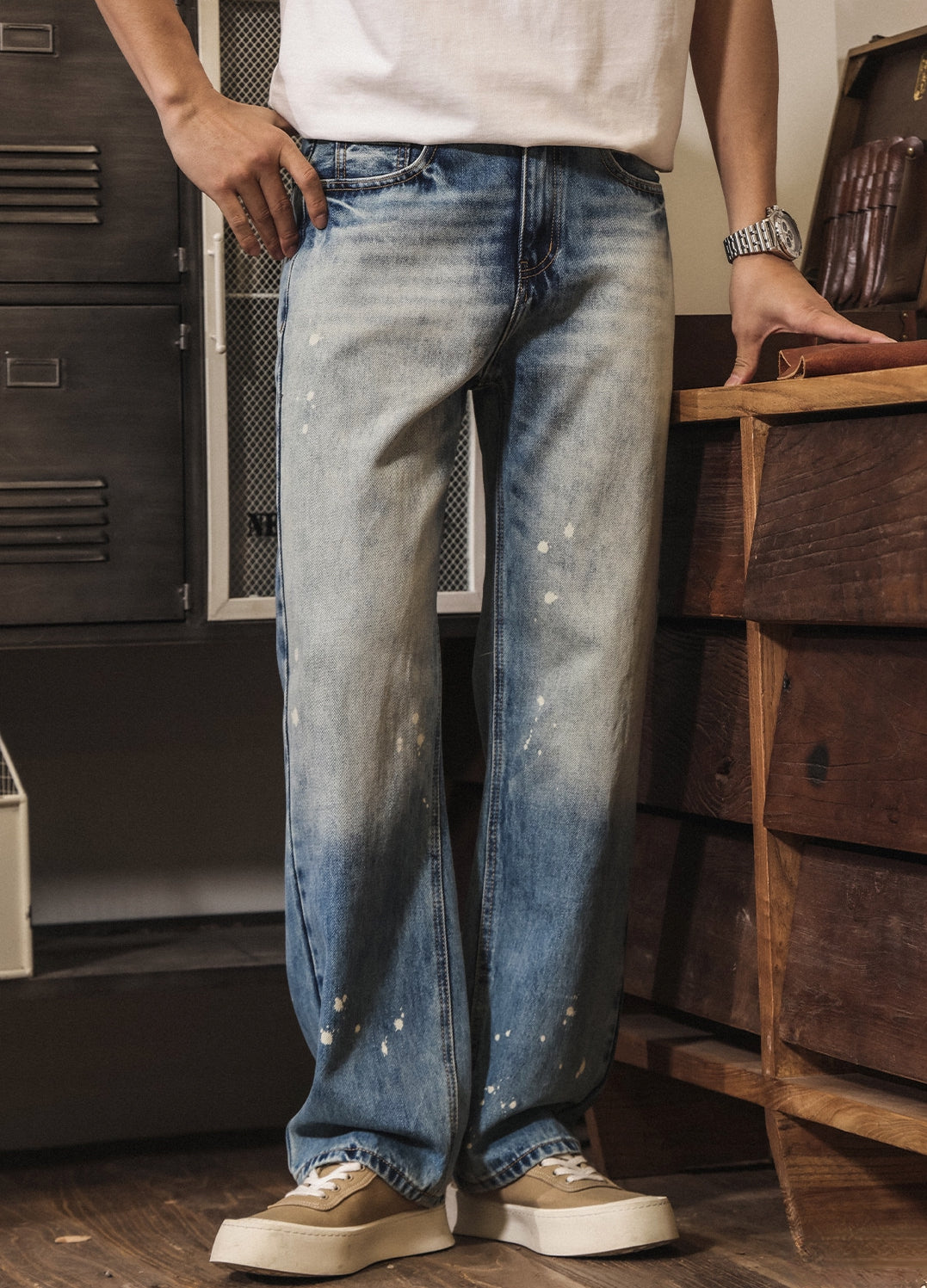 Stone Splash Washed Jeans in Vintage Blue