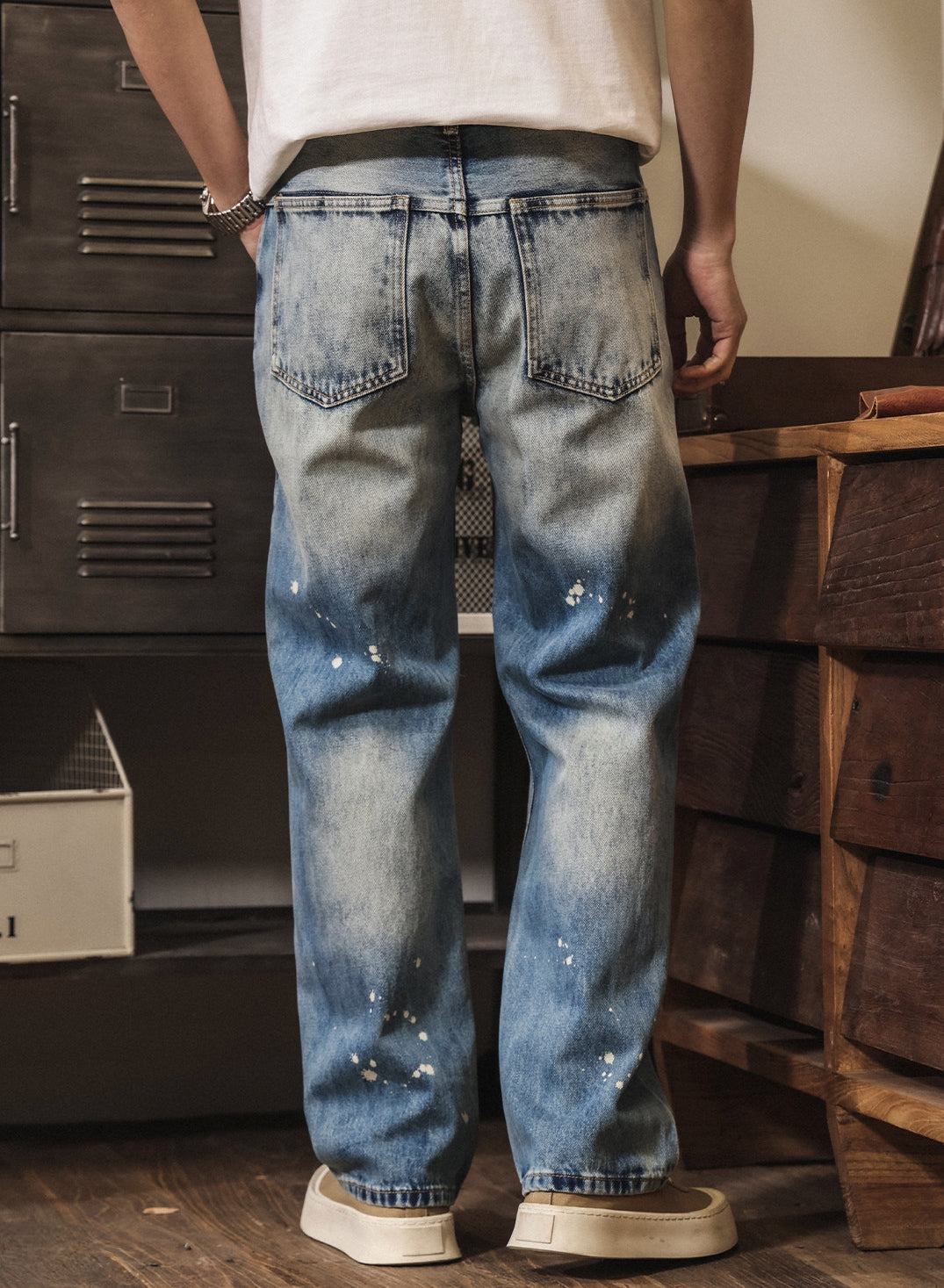 Stone Splash Washed Jeans in Vintage Blue