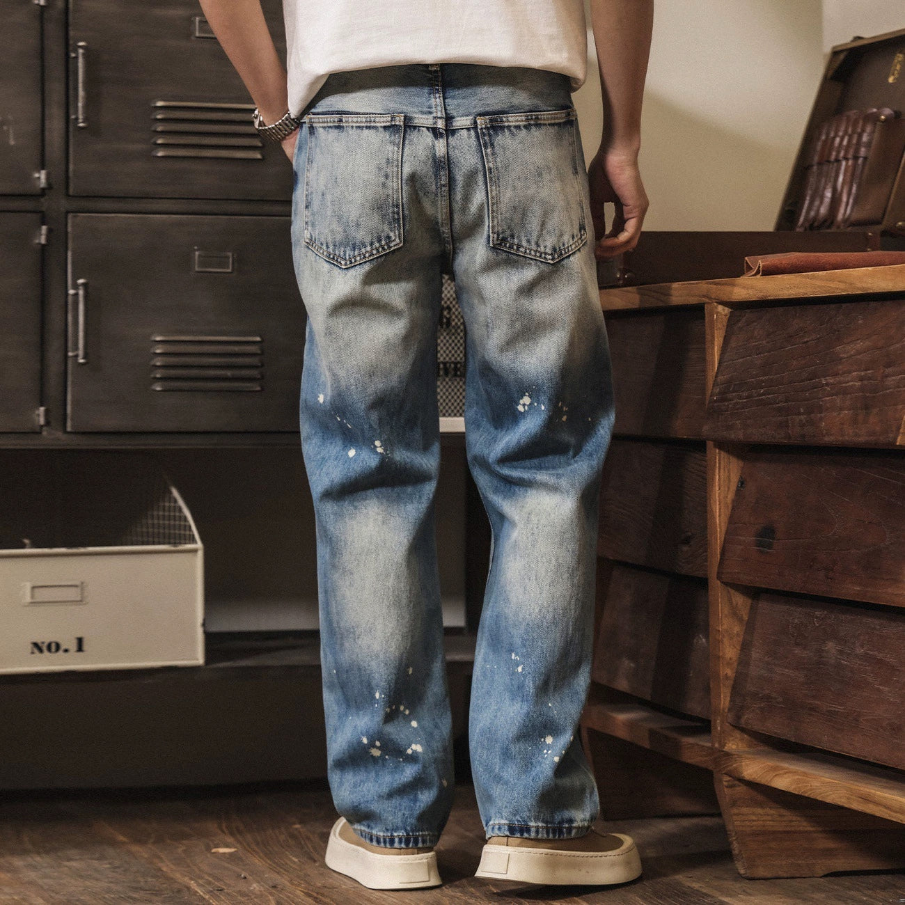 Stone Splash Washed Jeans in Vintage Blue