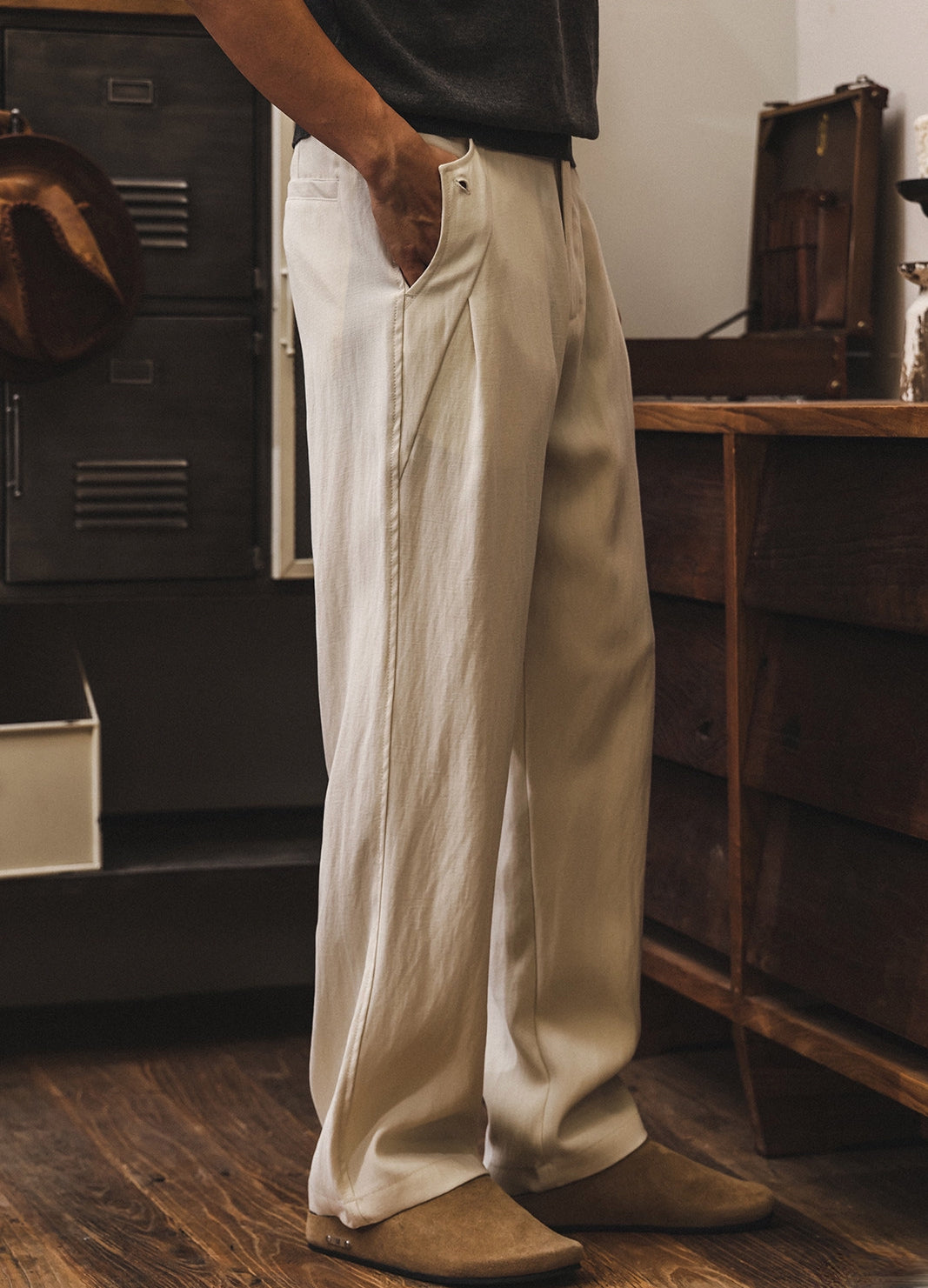 Relaxed Straight Trousers in Sand Beige