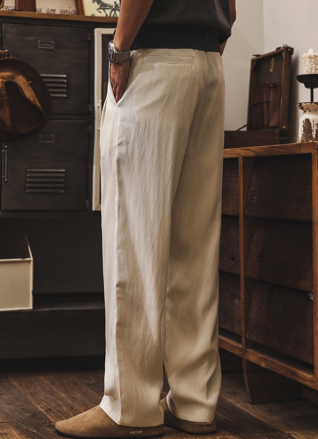 Relaxed Straight Trousers in Sand Beige
