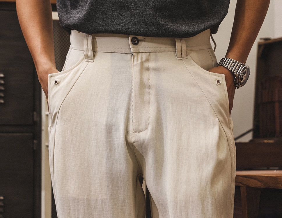 Relaxed Straight Trousers in Sand Beige