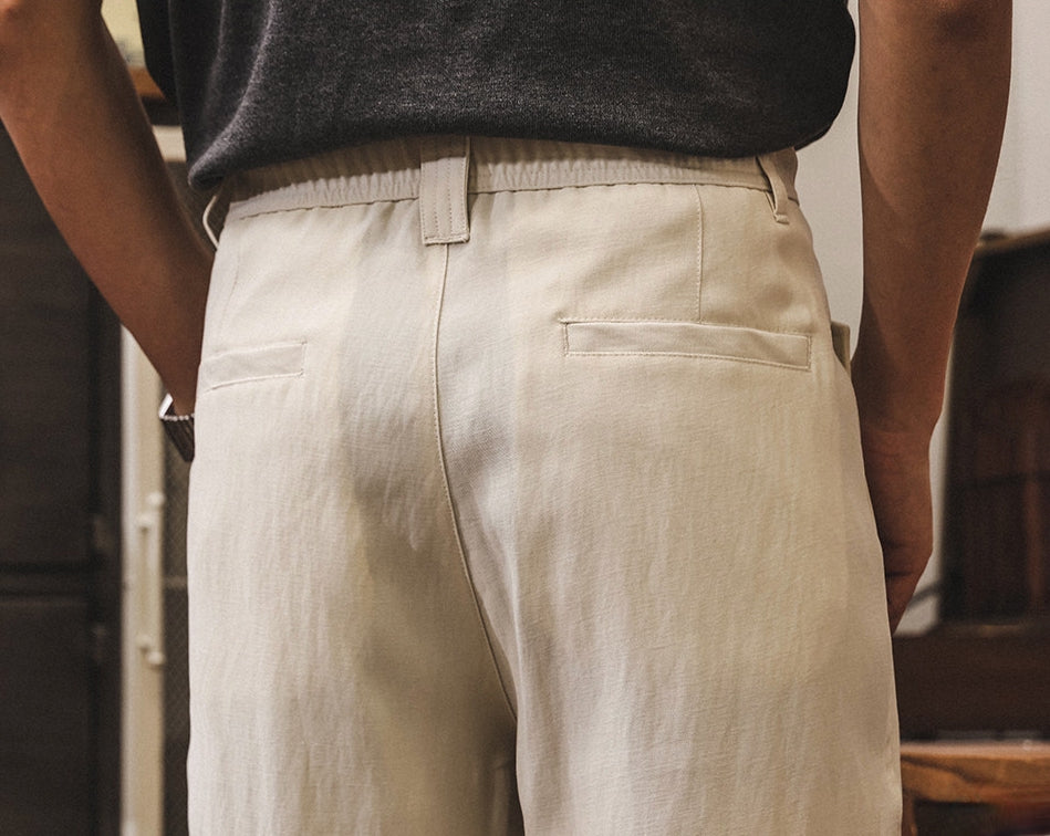 Relaxed Straight Trousers in Sand Beige