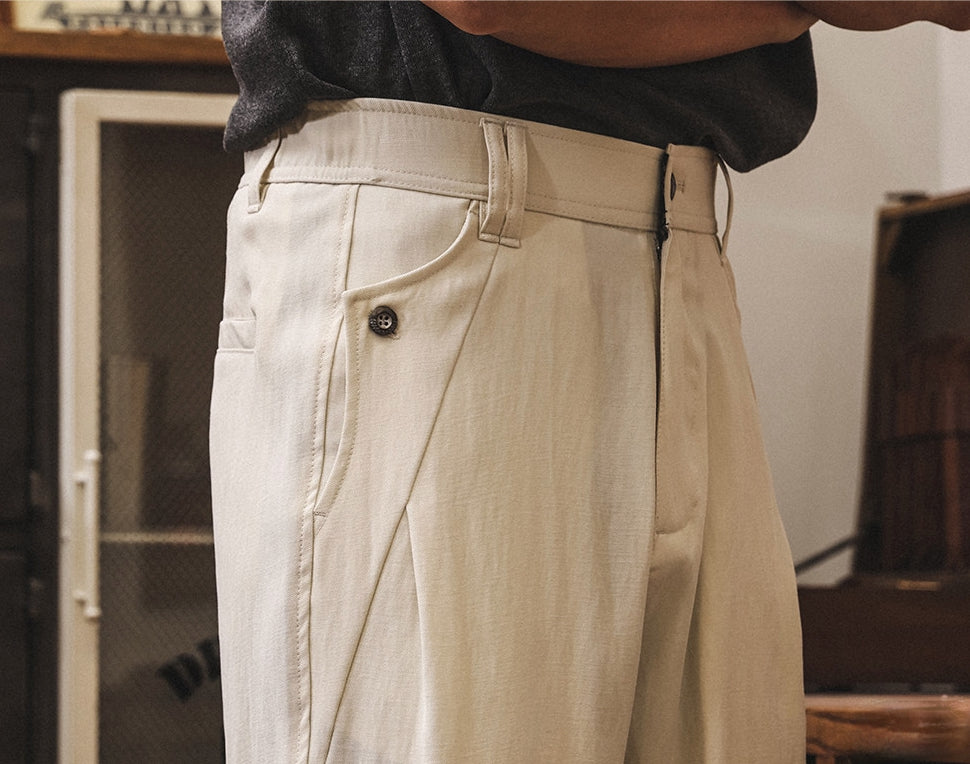 Relaxed Straight Trousers in Sand Beige