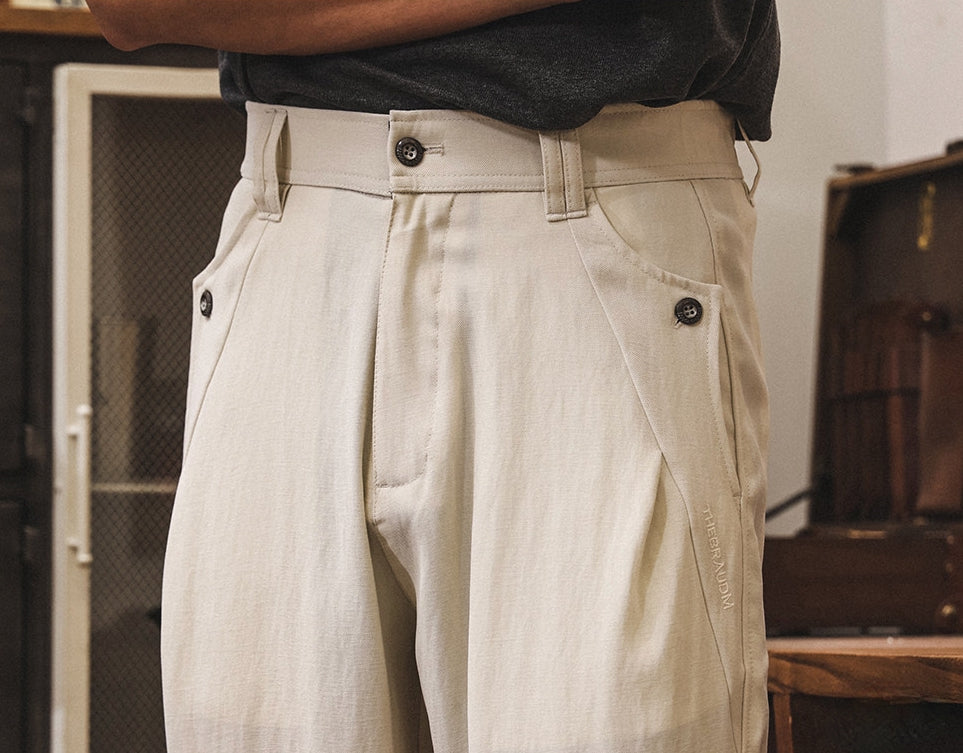 Relaxed Straight Trousers in Sand Beige