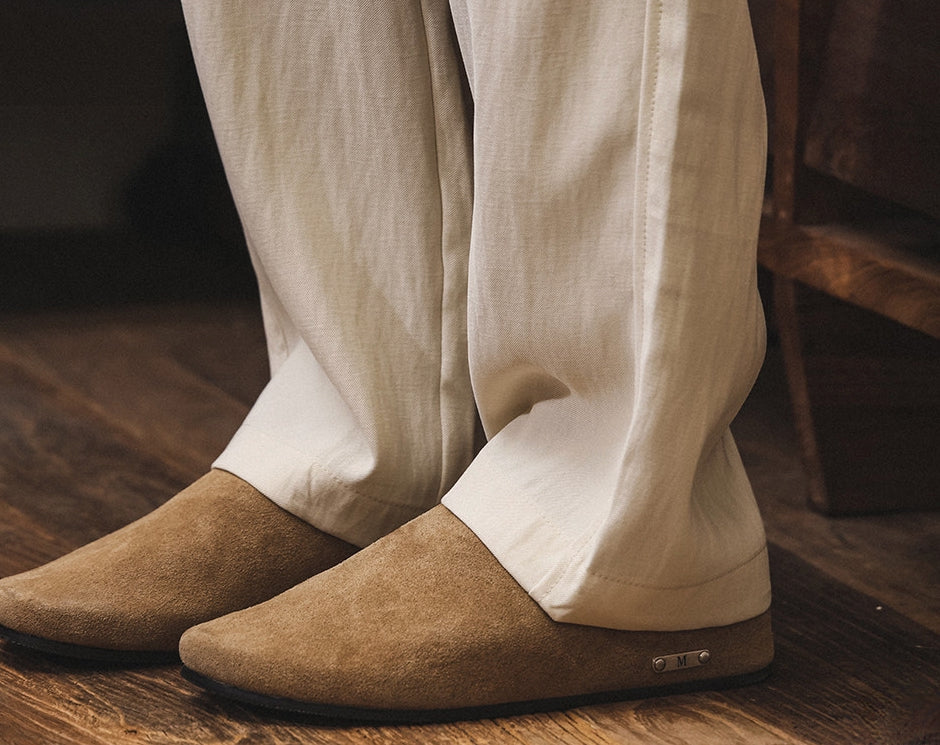 Relaxed Straight Trousers in Sand Beige