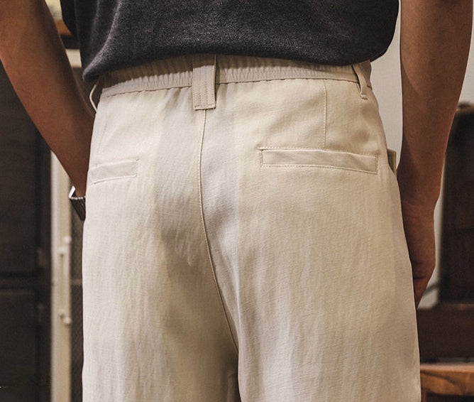 Relaxed Straight Trousers in Sand Beige