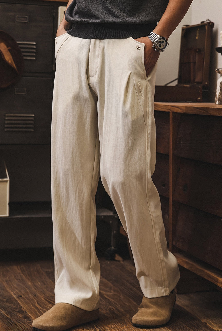 Relaxed Straight Trousers in Sand Beige