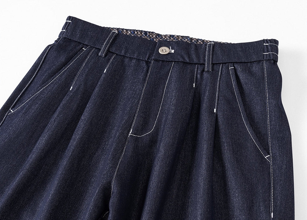 Relaxed Pleated Trousers in Deep Indigo