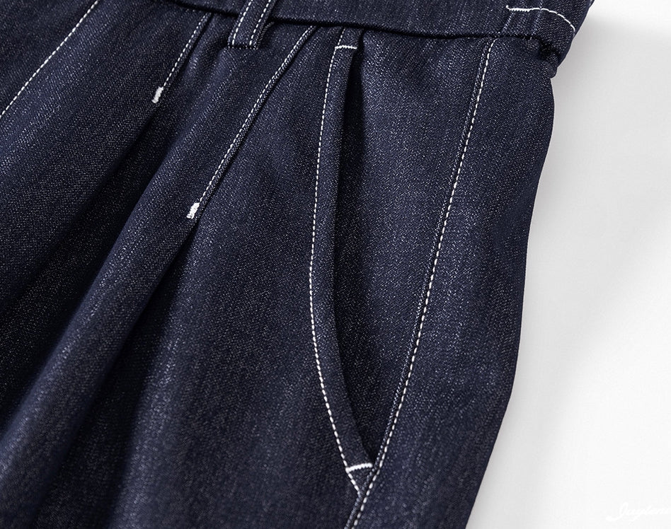 Relaxed Pleated Trousers in Deep Indigo