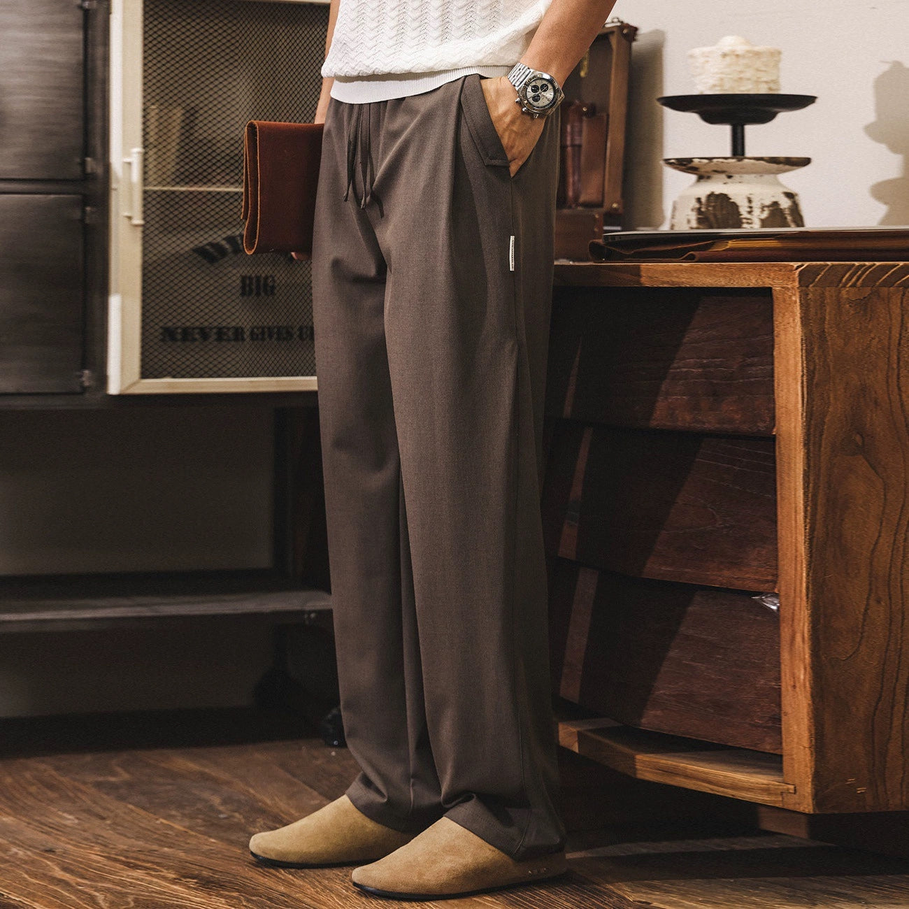 Soft Drape Lyocell Trousers in Cocoa Brown