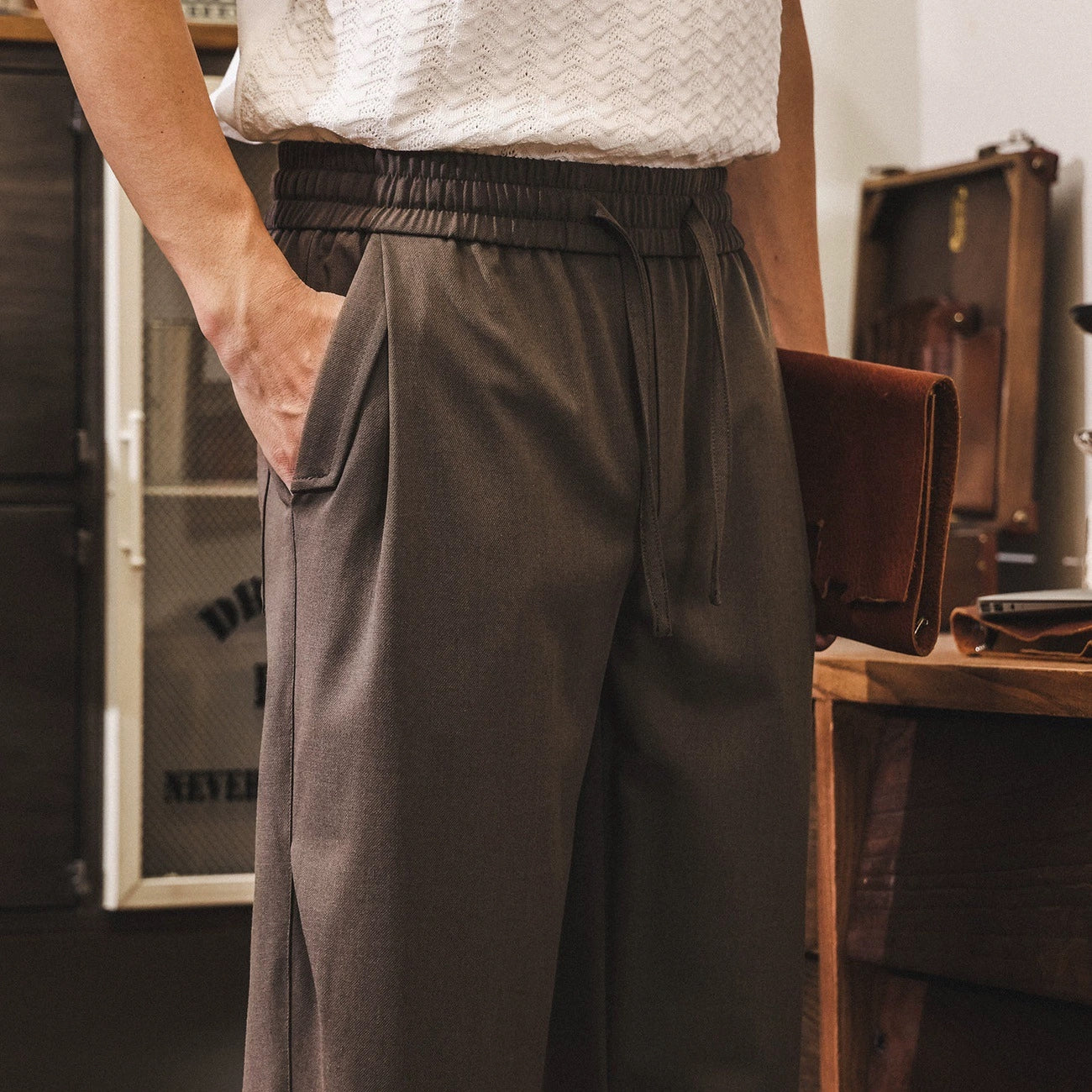 Soft Drape Lyocell Trousers in Cocoa Brown