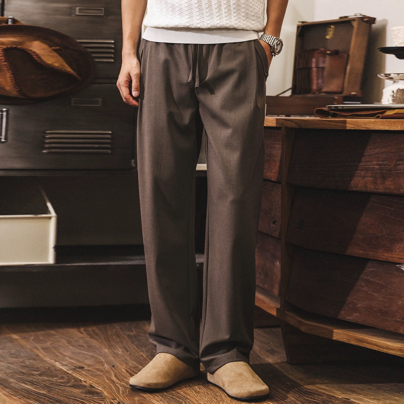 Soft Drape Lyocell Trousers in Cocoa Brown