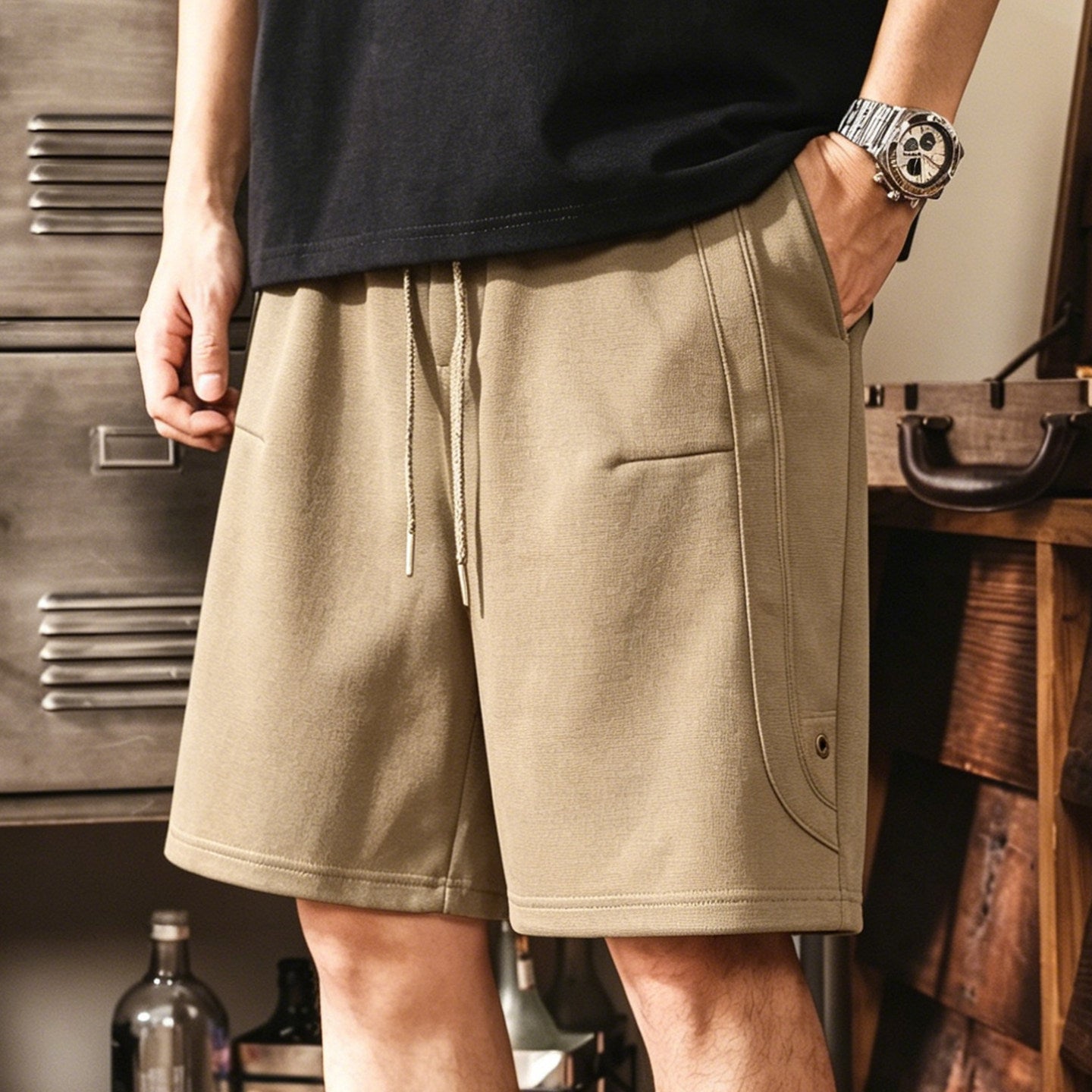 Cotton Heavy Weight Athletic Knitted Shorts - KHAKI