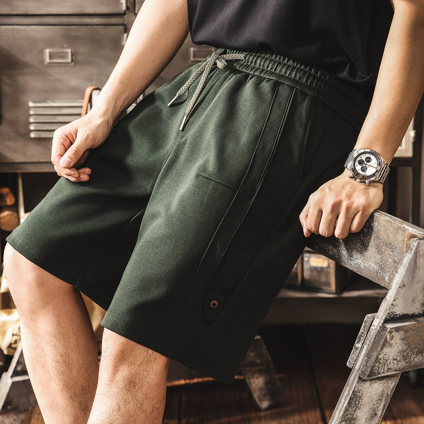 Cotton Heavy Weight Athletic Knitted Shorts - PINENEEDLEGREEN