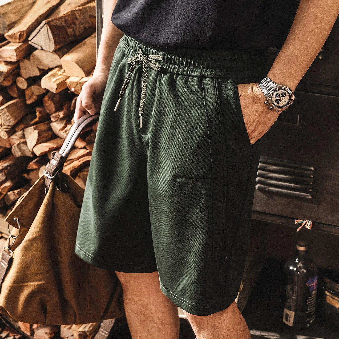 Cotton Heavy Weight Athletic Knitted Shorts - PINENEEDLEGREEN