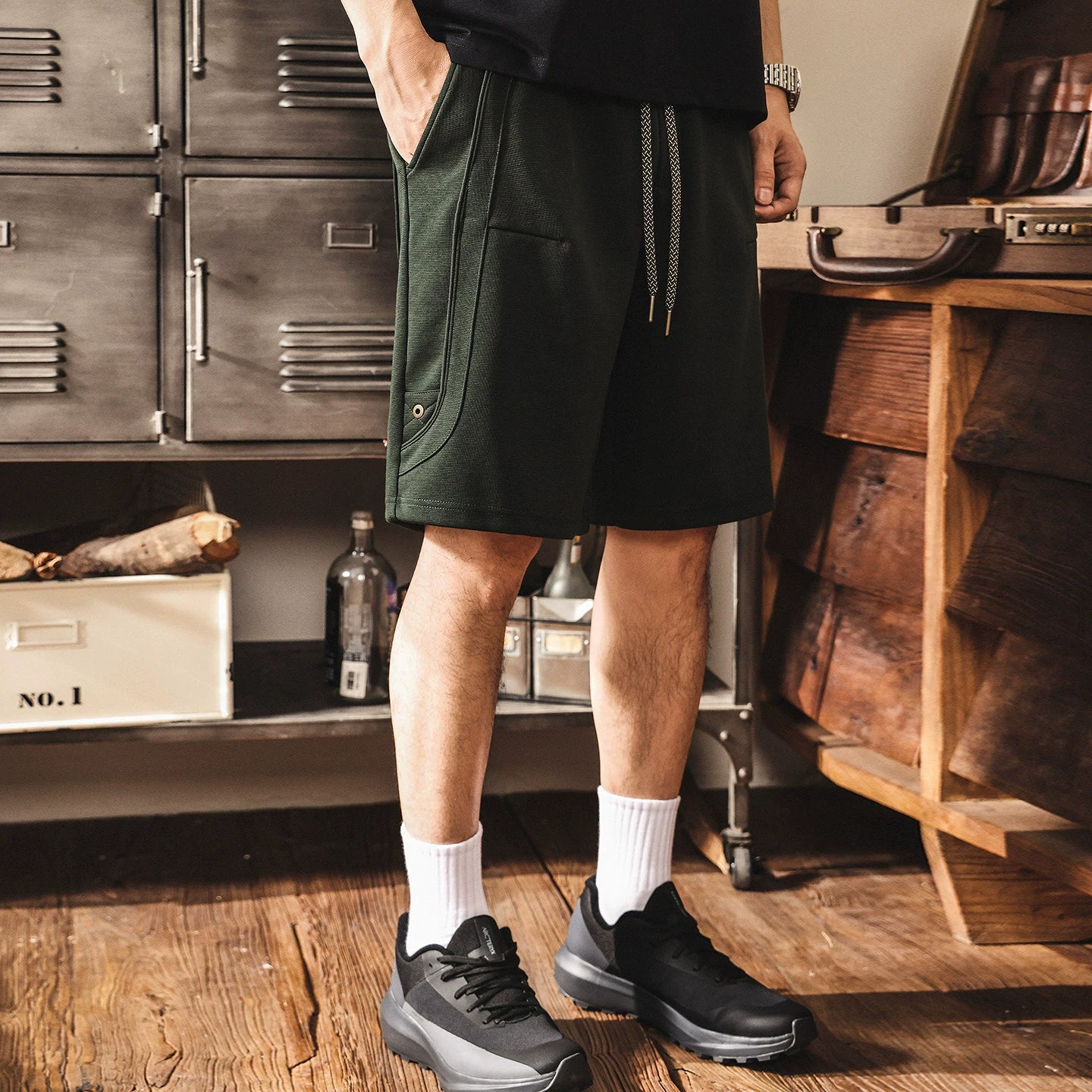 Cotton Heavy Weight Athletic Knitted Shorts - PINENEEDLEGREEN