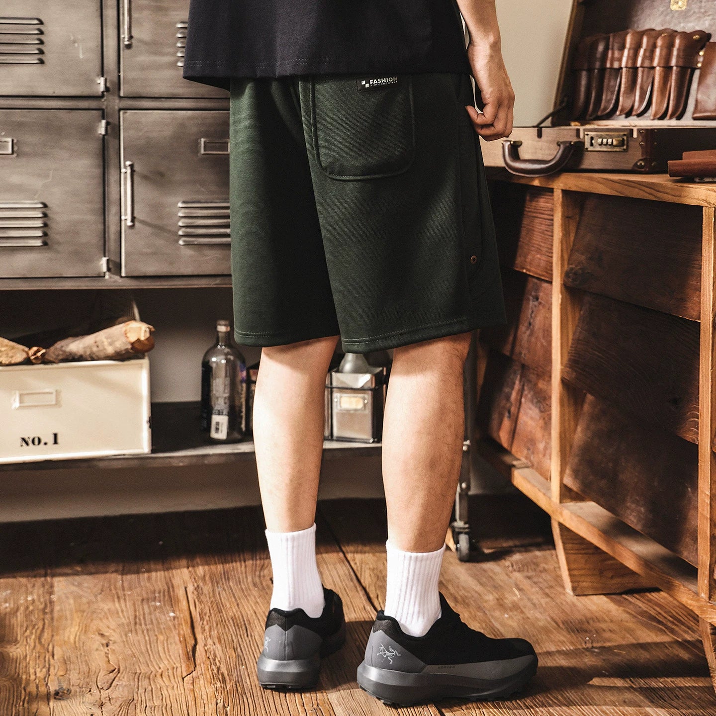 Cotton Heavy Weight Athletic Knitted Shorts - PINENEEDLEGREEN