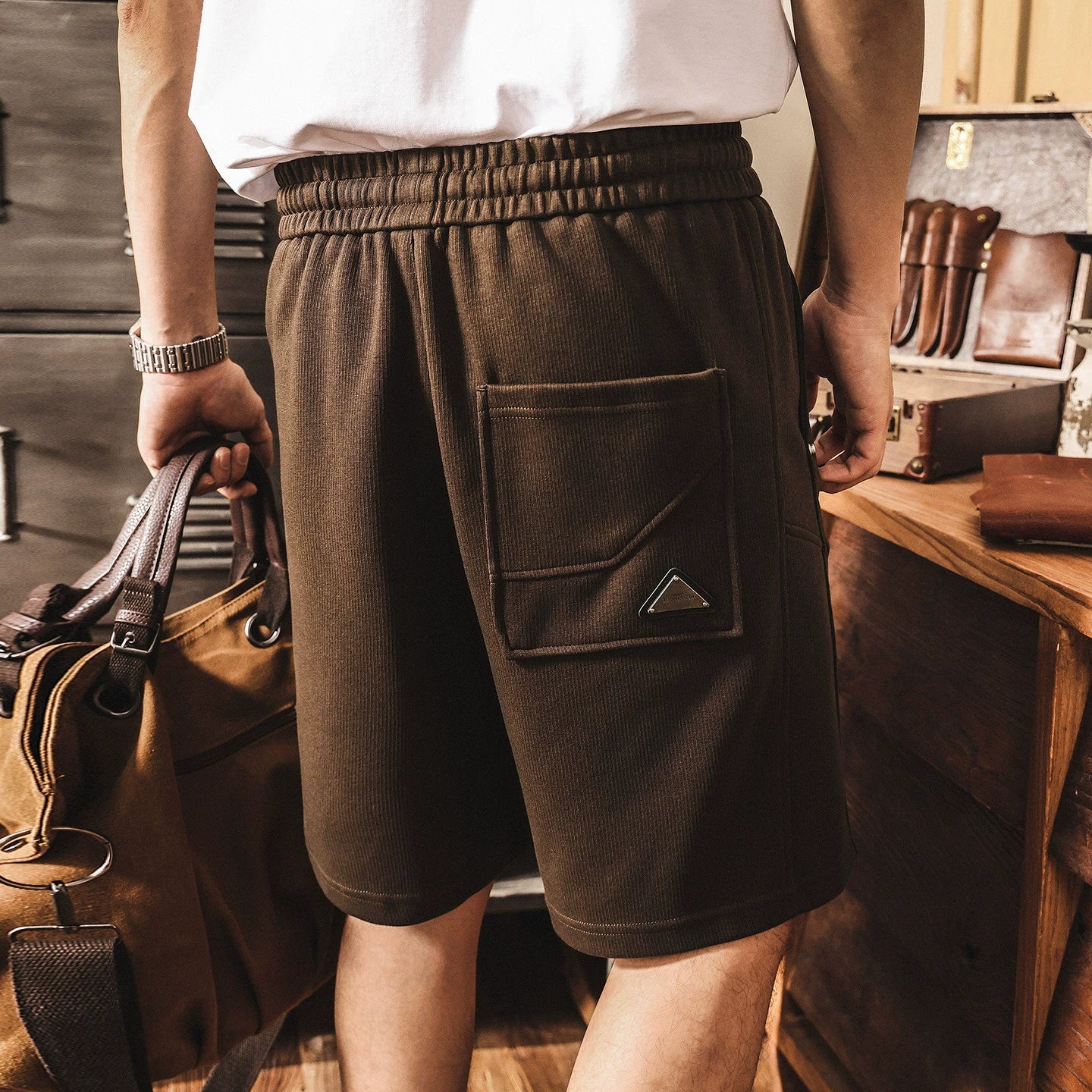 Combed Cotton Knitted  Heavy Weight Oversized Athletic Style Shorts - DARKBROWN