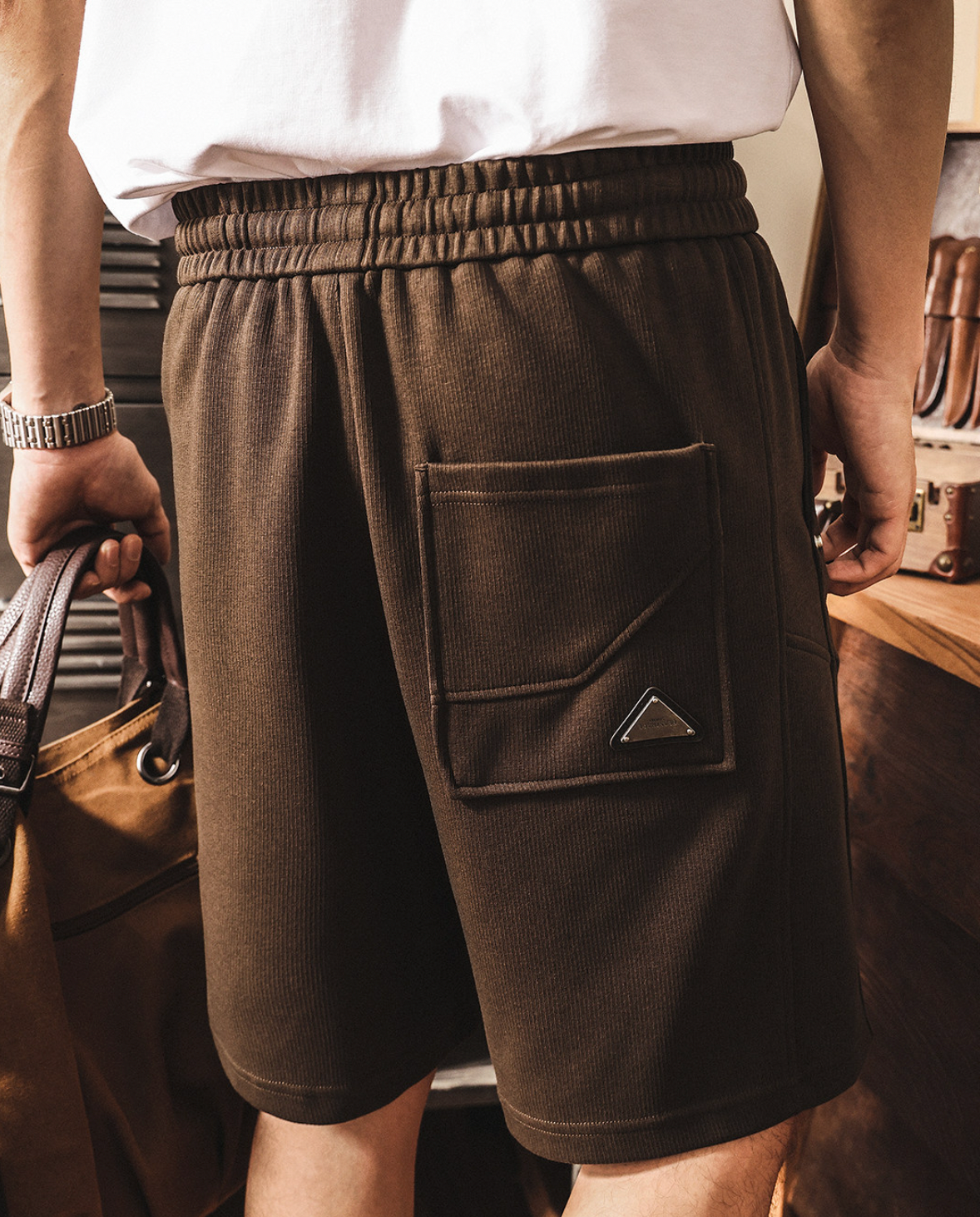 Combed Cotton Knitted  Heavy Weight Oversized Athletic Style Shorts - DARKBROWN