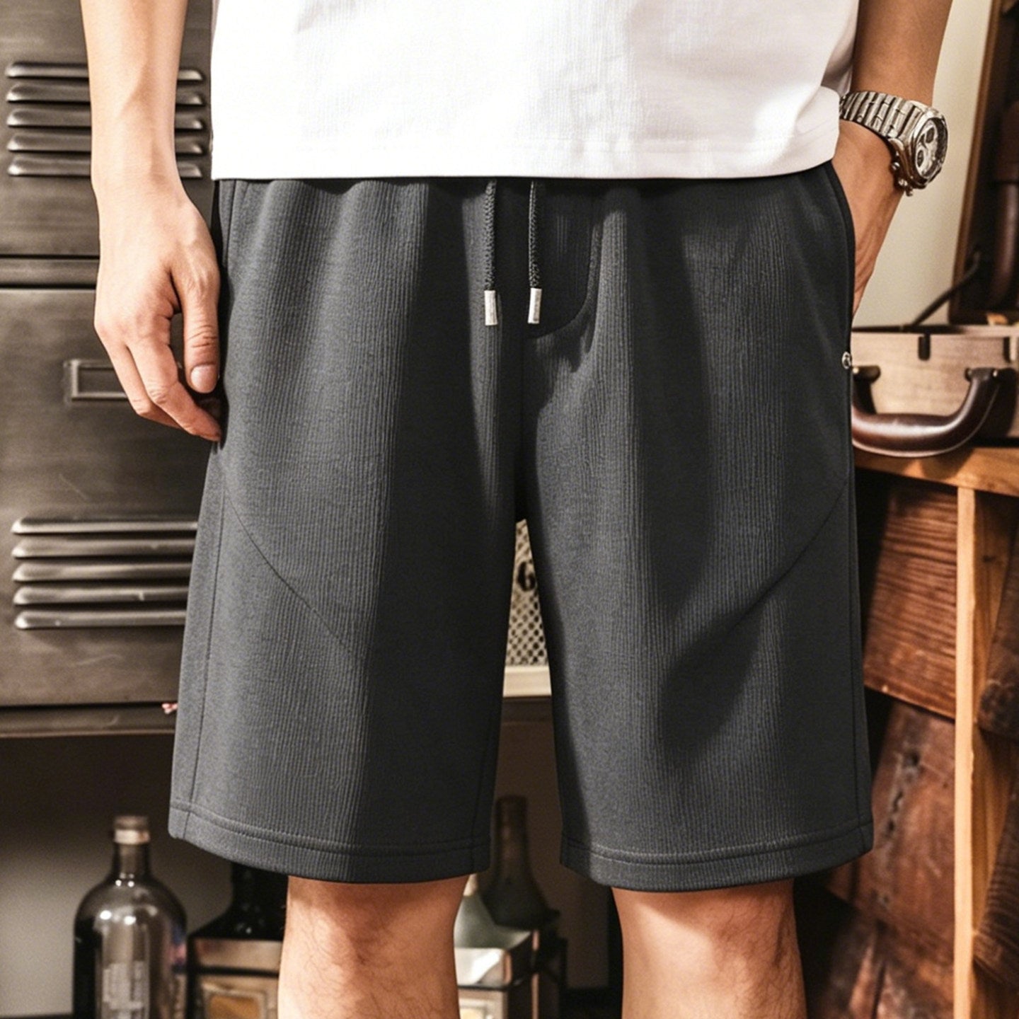 Combed Cotton Knitted  Heavy Weight Oversized Athletic Style Shorts - DARKGRAY
