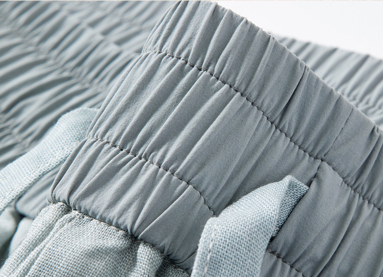 Lyocell Linen Panelled Wide-Leg Trousers - LIGHTBLUE